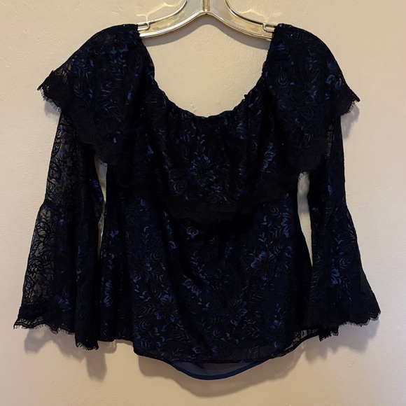 White House Black Market Tops - White House Black Market Navy Lace Blouse